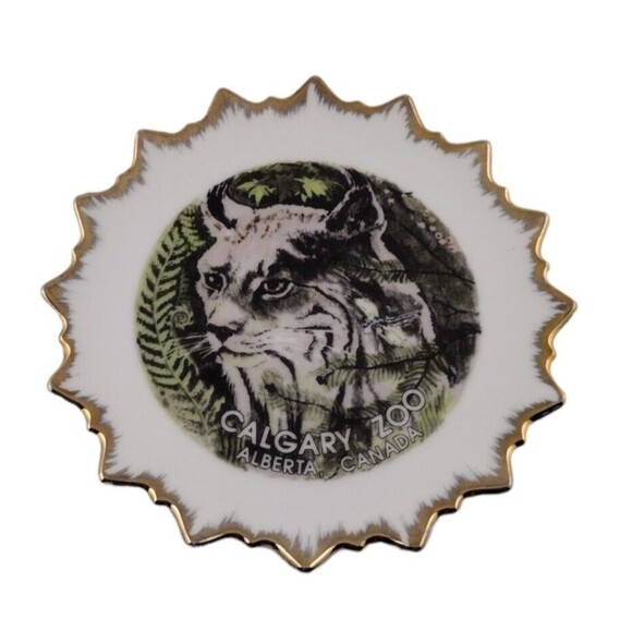 Capland Alberta Canada Souvenir Plate Calgary Zoo Lynx Collectors Gold Trim 7" - Picture 1 of 3